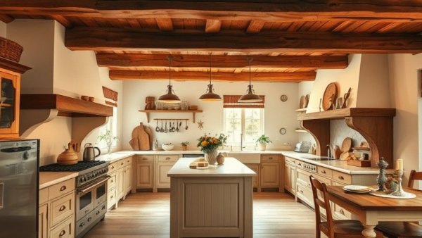 Rustic and elegant French country kitchen design inspirations, showcasing cozy atmospheres and classic furnishings.