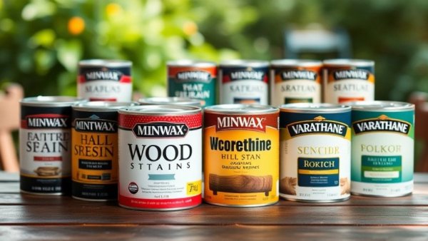 Collection of wood stain cans including Minwax and Varathane.