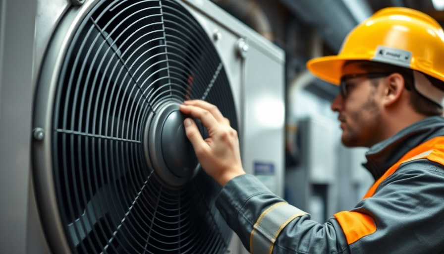 Close-up of HVAC system with technician, highlighting HVAC financing offers.