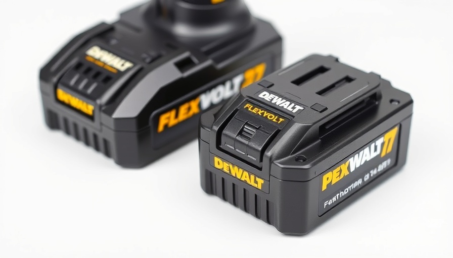 Close-up of FREE DeWalt FlexVolt Battery Kit on white background.