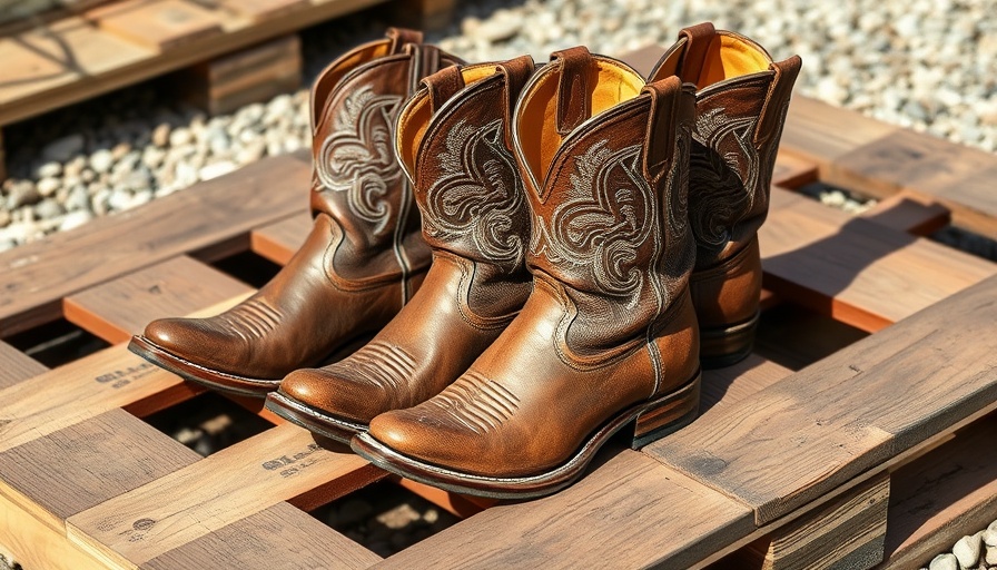 Mossy Oak Fall Foliage Collection cowboy boots on a pallet.
