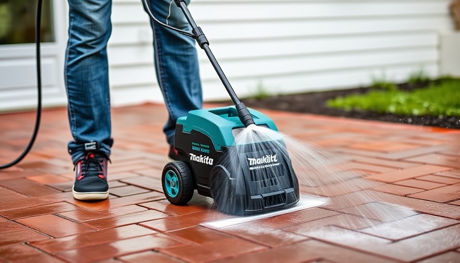 Person using Makita 18V LXT 320 PSI Power Cleaner on patio
