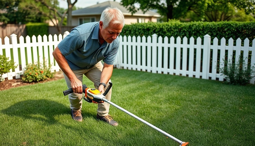 Man using Skil Smart Load String Trimmer in backyard.