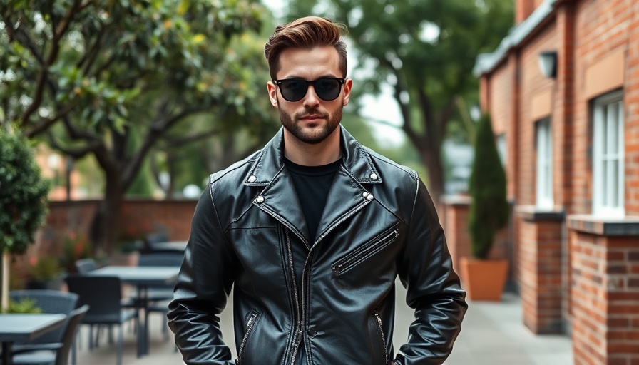 Man in dark brown leather cafe racer jacket outdoors