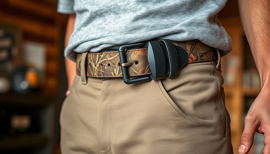 Arcade x Realtree Camo Performance Belt on khaki pants.
