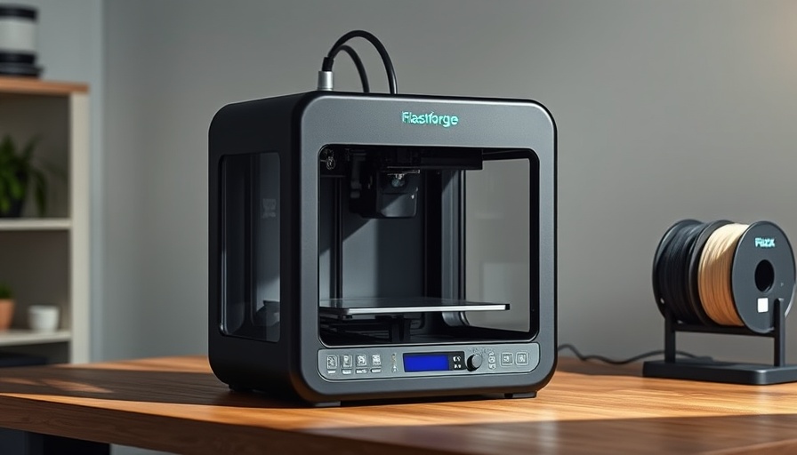 Flashforge AD5X 3D printer on wooden table.