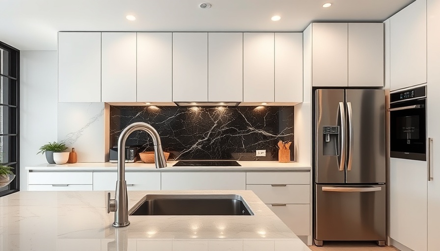 Modern kitchen showcasing black kitchen backsplash designs with sleek appliances.