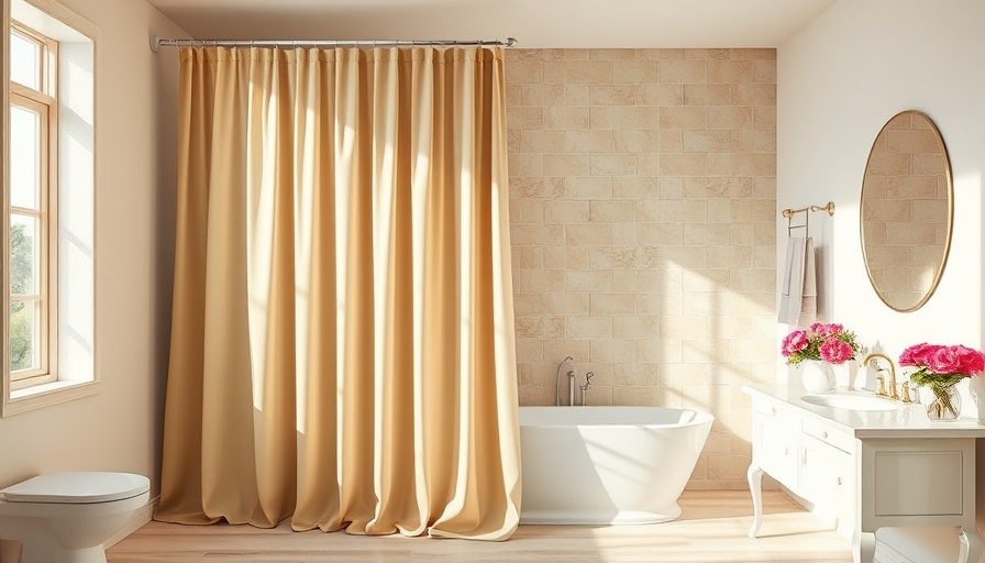 Elegant bathroom with extra long shower curtain and vintage design.