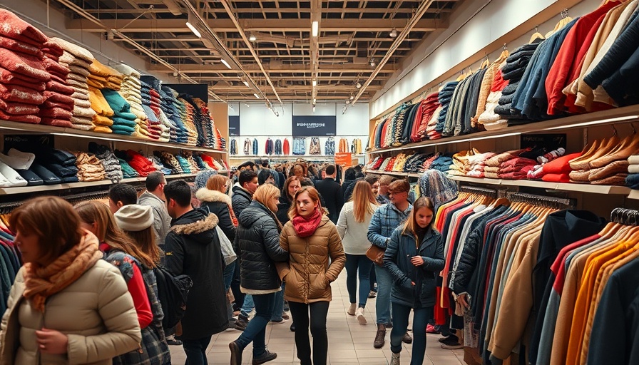 Bustling Uniqlo store in San Francisco with shoppers browsing clothes