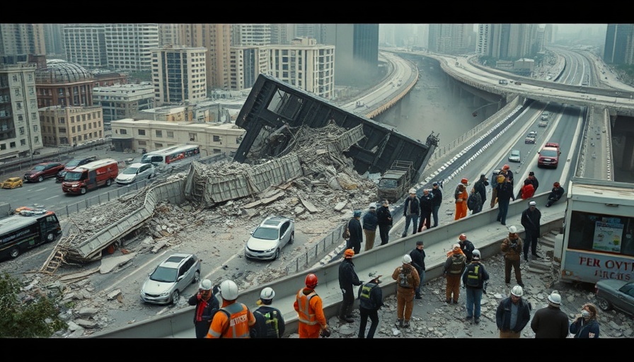 San Andreas Cascadia fault earthquake aftermath showing collapsed highway.