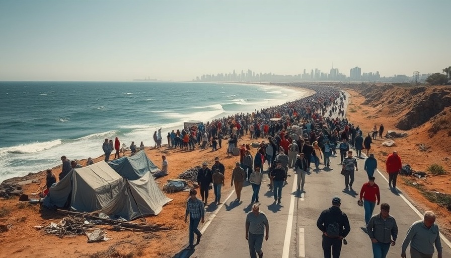 People walking along Gaza coast amid cease-fire discussions.