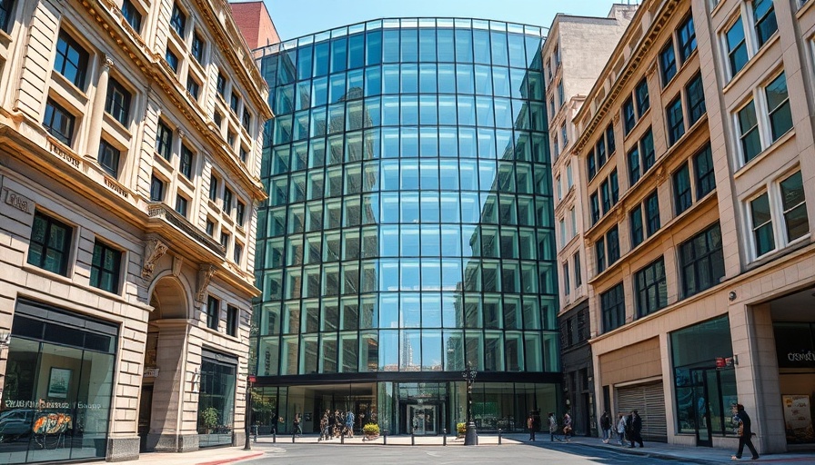 Modern glass building in London for hotel conversion, urban setting.