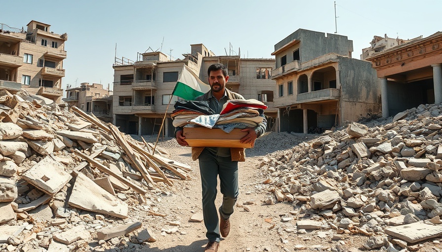 Gazans Return Home After Ceasefire: man walking through rubble with belongings.