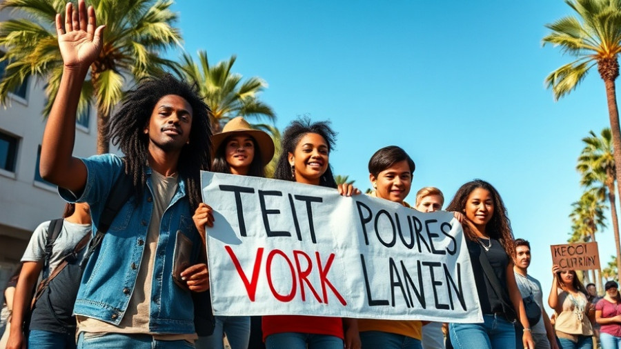 Gen Z youth holding banners in a vibrant global protest scene.