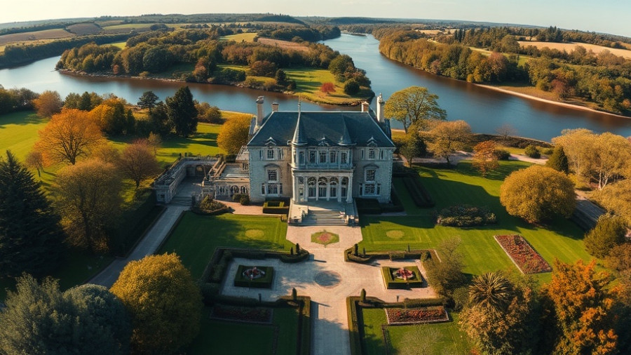 Luxury travel trends 2026: Aerial view of a historic mansion.