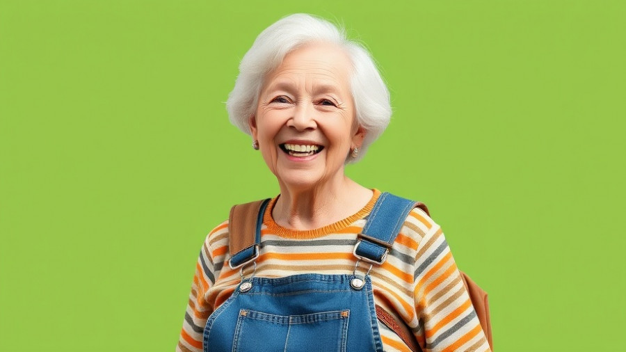 Cheerful elderly woman smiling with backpack, San Francisco local news.