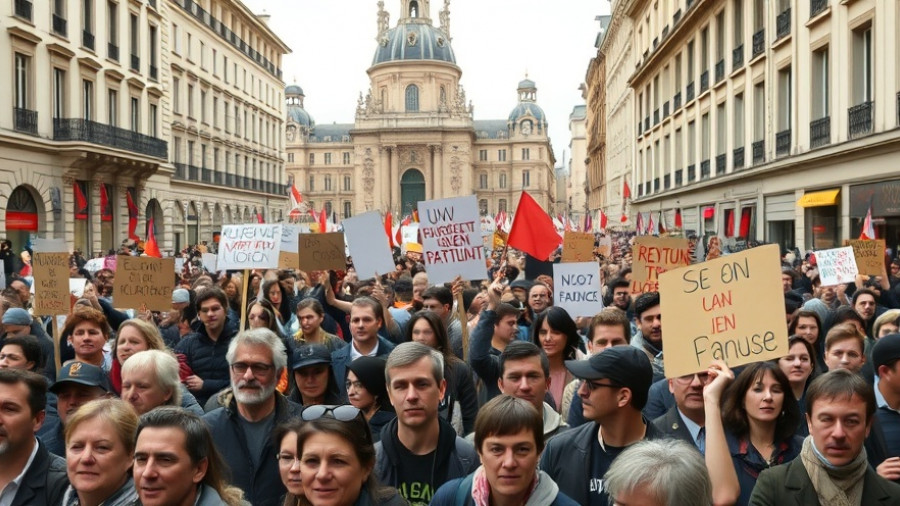 France retirement age protests with large crowd demonstrating in city.