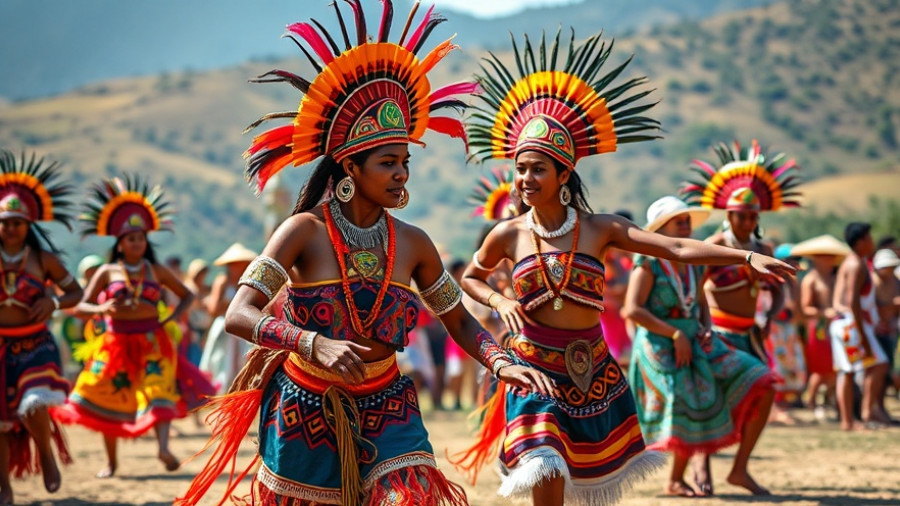 Indigenous dancers in traditional attire at outdoor festival, SF Photobook Fair.