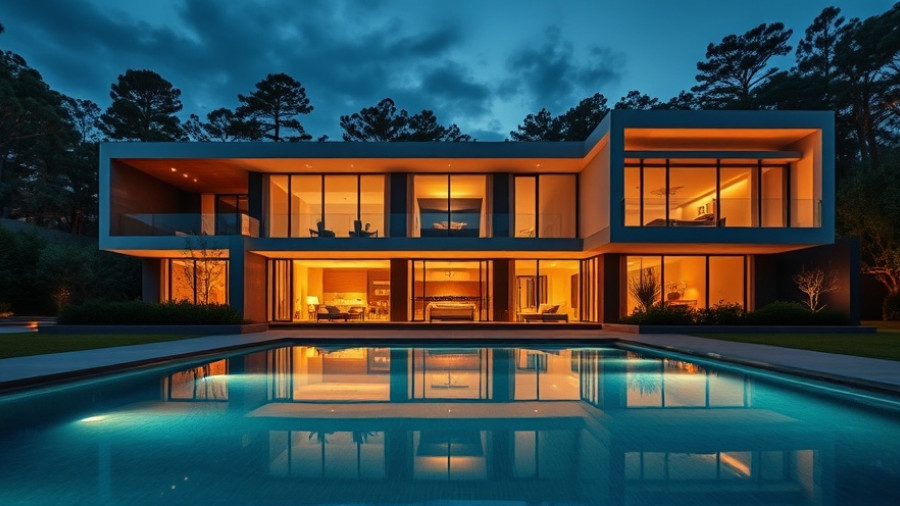 Modern luxury home exterior with pool in the luxury real estate market trends.