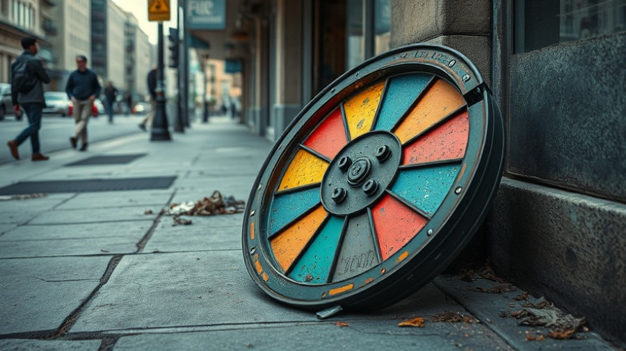 Broken street sign wheel on San Francisco sidewalk for local news.