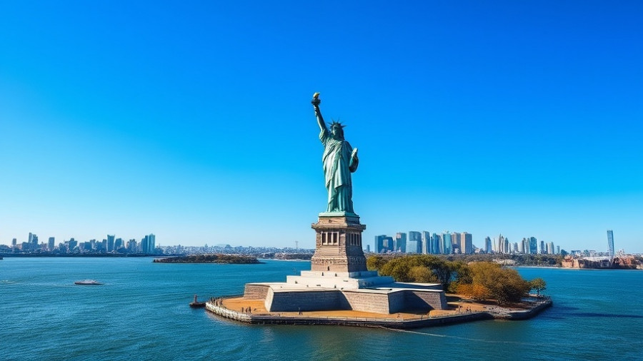 New York City Statue of Liberty on a sunny day.