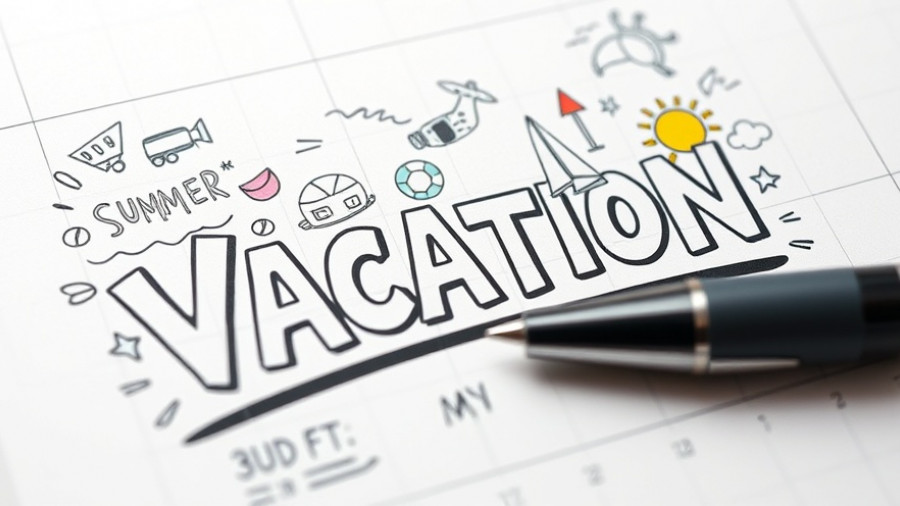 Colorful vacation doodle with pen on calendar, symbolizing a growing disconnect on vacation.