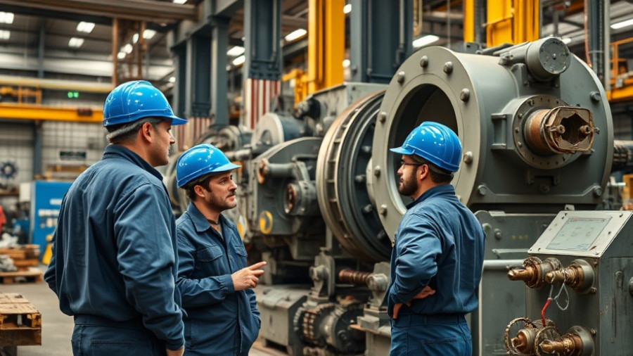 Industrial workers and machinery in a factory reflecting Canada employment prospects.