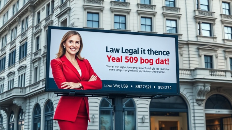 Urban billboard showcasing legal services ad, daytime setting