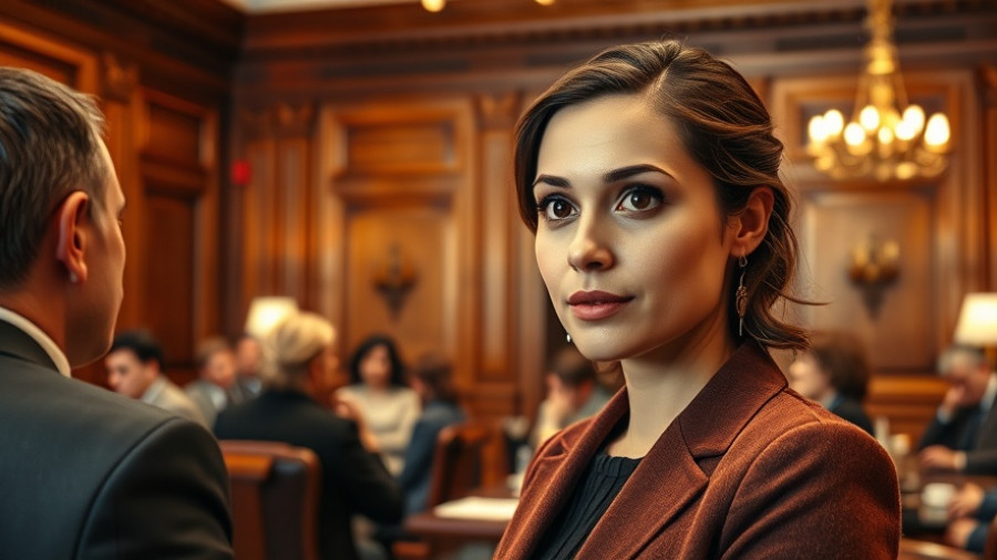 Young woman in political conversation amid San Francisco politics backdrop.