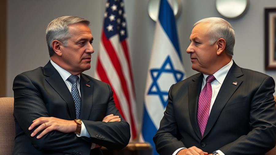 Discussion on Gaza cease-fire dynamics between two men in suits with flags.