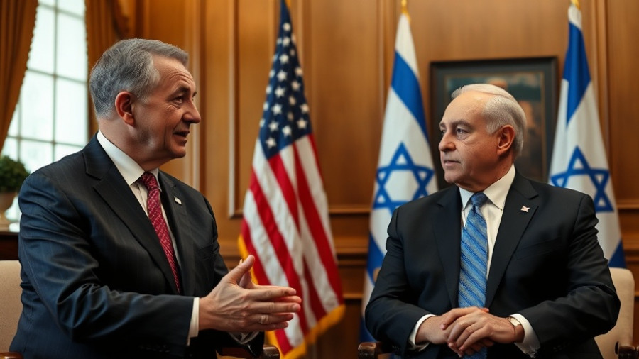 Officials discussing Gaza ceasefire agreement with flags in background.