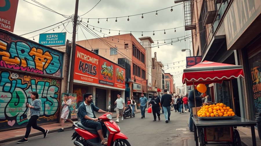 Bay Area street scene during immigration crackdown, showing diverse city life.