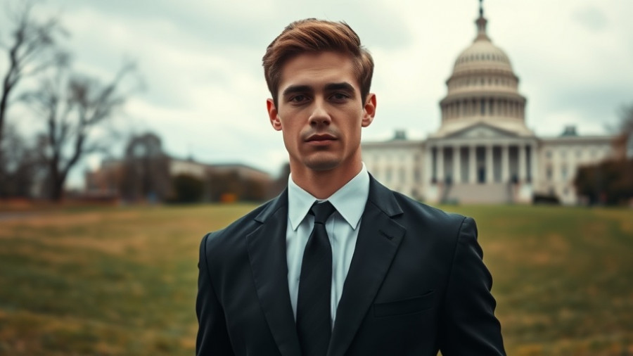 Young man in suit near Capitol building, representing Federal Tort Claims Act Justice theme.