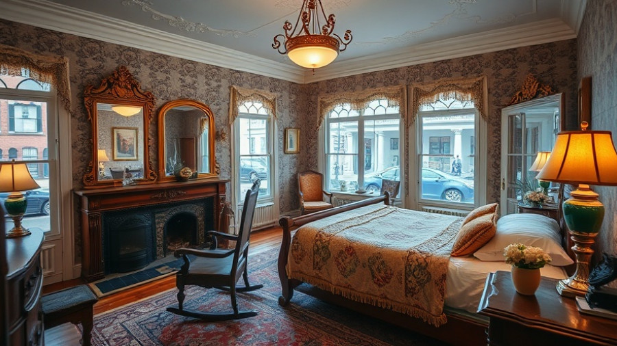 Vintage Victorian-style bedroom in Bay Area arts community setting.