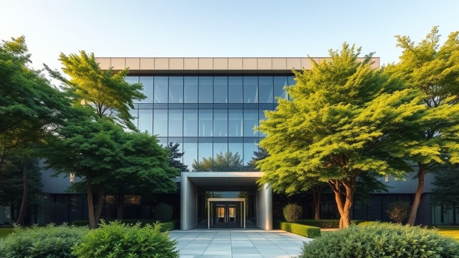 Corporate building entrance surrounded by trees, Applied Materials layoffs.