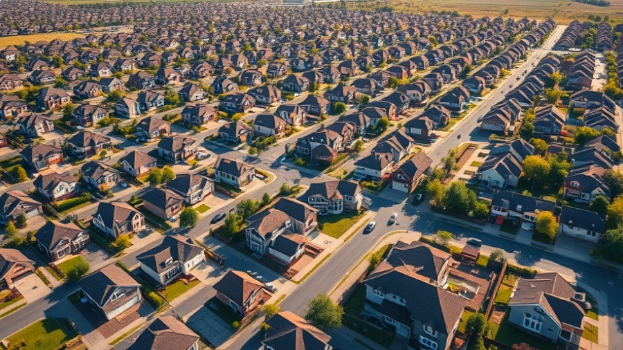 Gov. Newsom housing shortage highlighted by urban sprawl landscape.