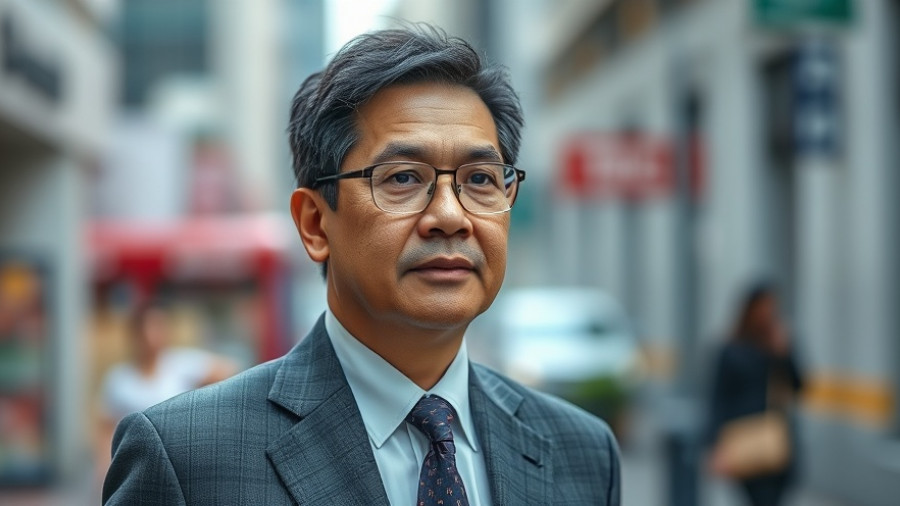 Mature Asian man in suit walking outdoors, Changpeng Zhao inquiry.