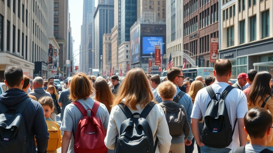 Urban street scene with pedestrians at a busy intersection.