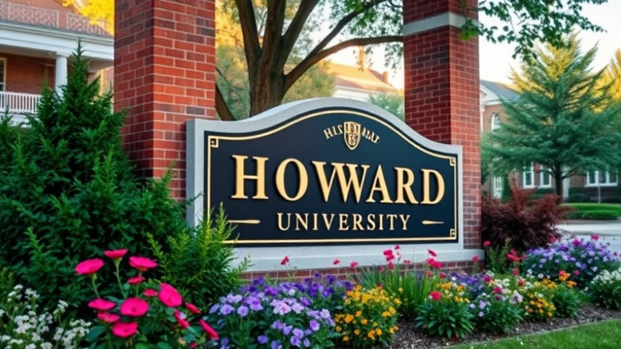 Howard University sign with flowers and brick pillars.