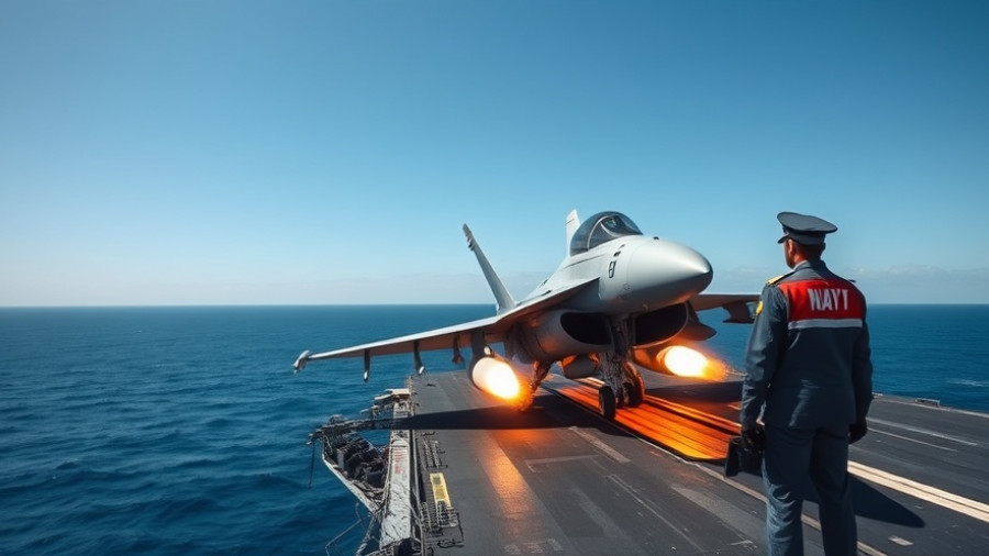 U.S. military aircraft carrier deployment with fighter jet launch.