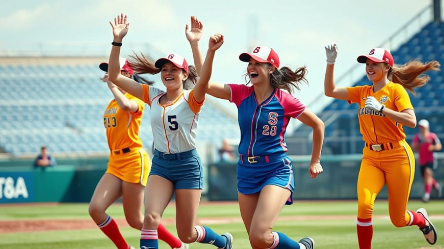 San Francisco women's baseball league players celebrate on the field.