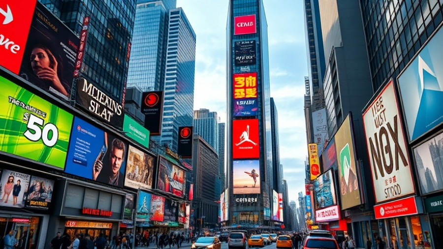 Times Square digital billboards showcasing iconic advertisements, urban landscape.