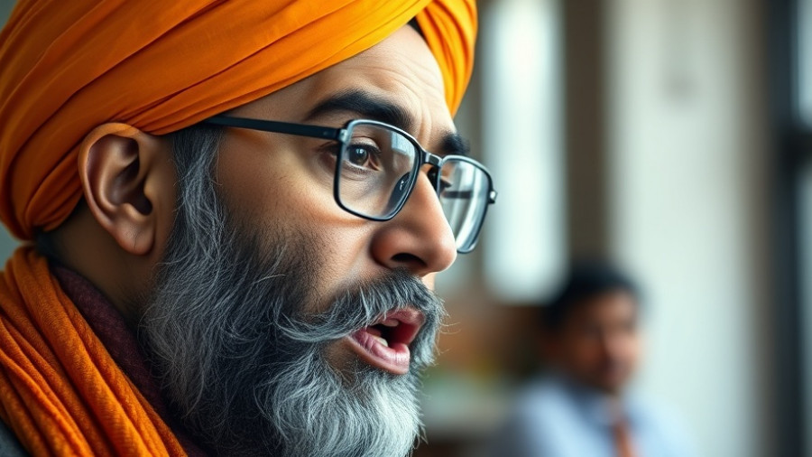 Sikh man speaking about Carney India policy Sikh community