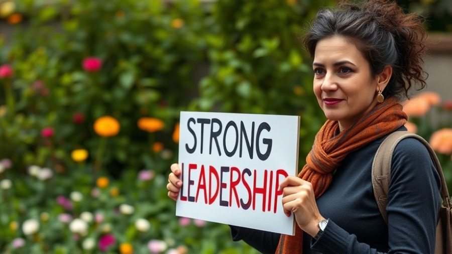 Woman holding sign advocating strong leadership in school, SFUSD.