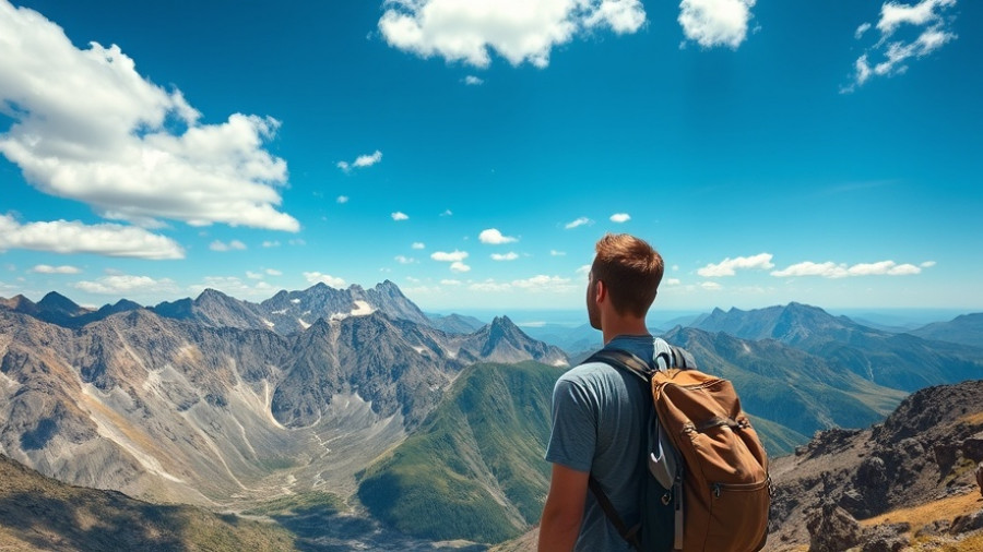 Young hiker observing mountain range for travel myths exploration
