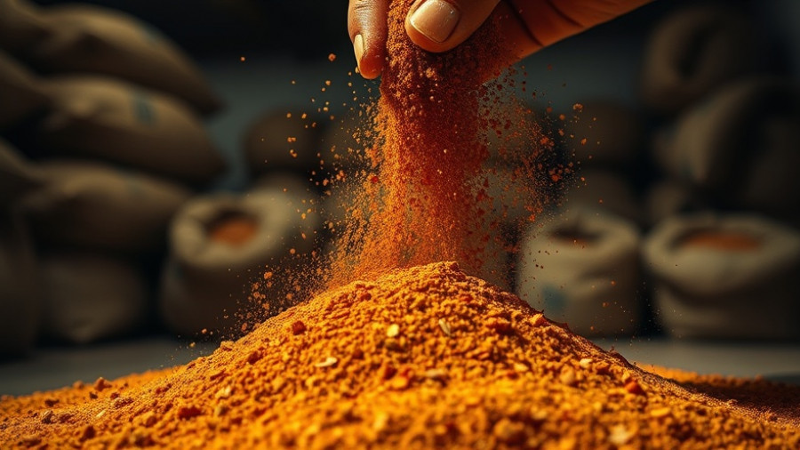 Artisan sifting spices in rustic warehouse, highlighting the impact of tariffs on spice industry.
