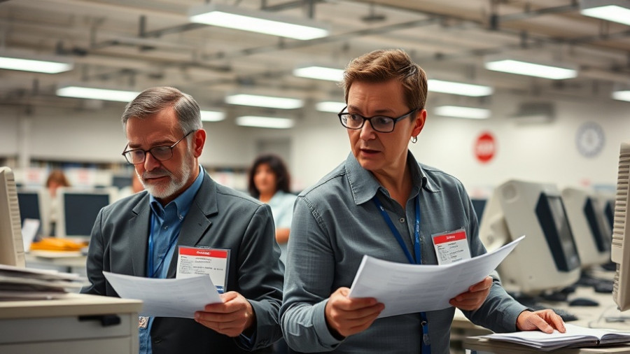 Election monitors reviewing ballots in California with focus and precision.