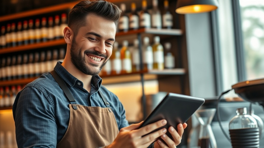 Barista using tablet in cafe, relevant to 360 hours lost per employee annually.