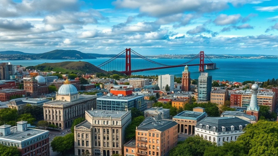 Aerial view of San Francisco near the Golden Gate Bridge.
