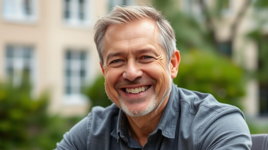 Smiling middle-aged man outdoors related to BioMarin hemophilia gene therapy Roctavian.
